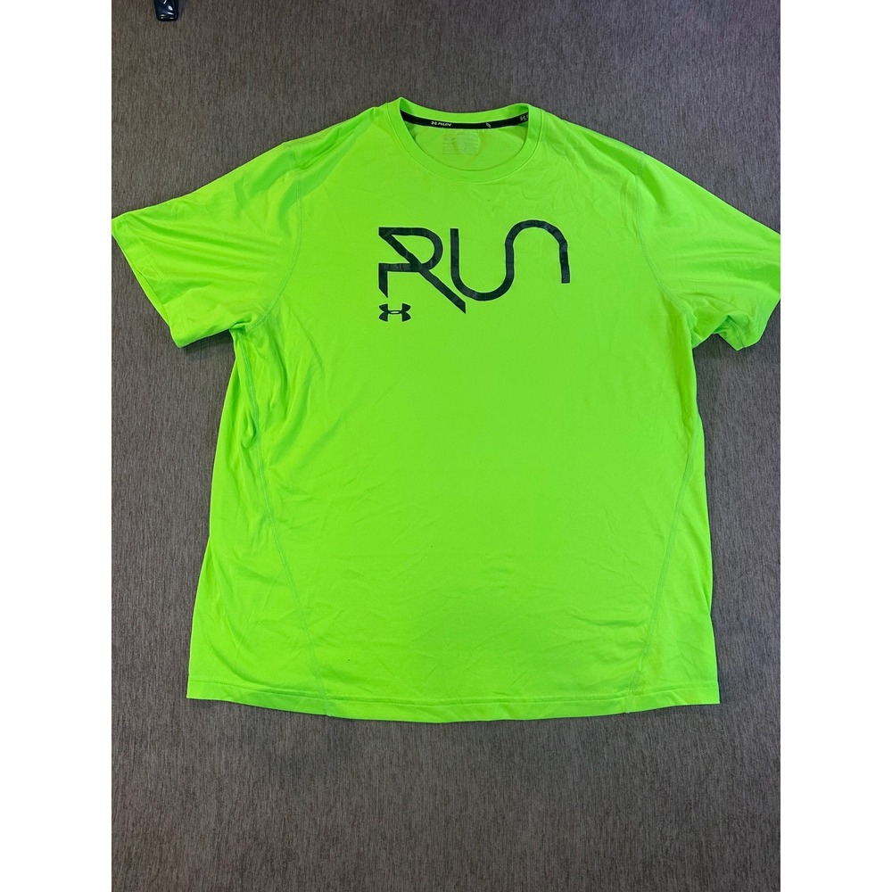 Under Armour Mens RUN Graphic T-Shirt‎ Neon Green HeatGear Training Tee Large